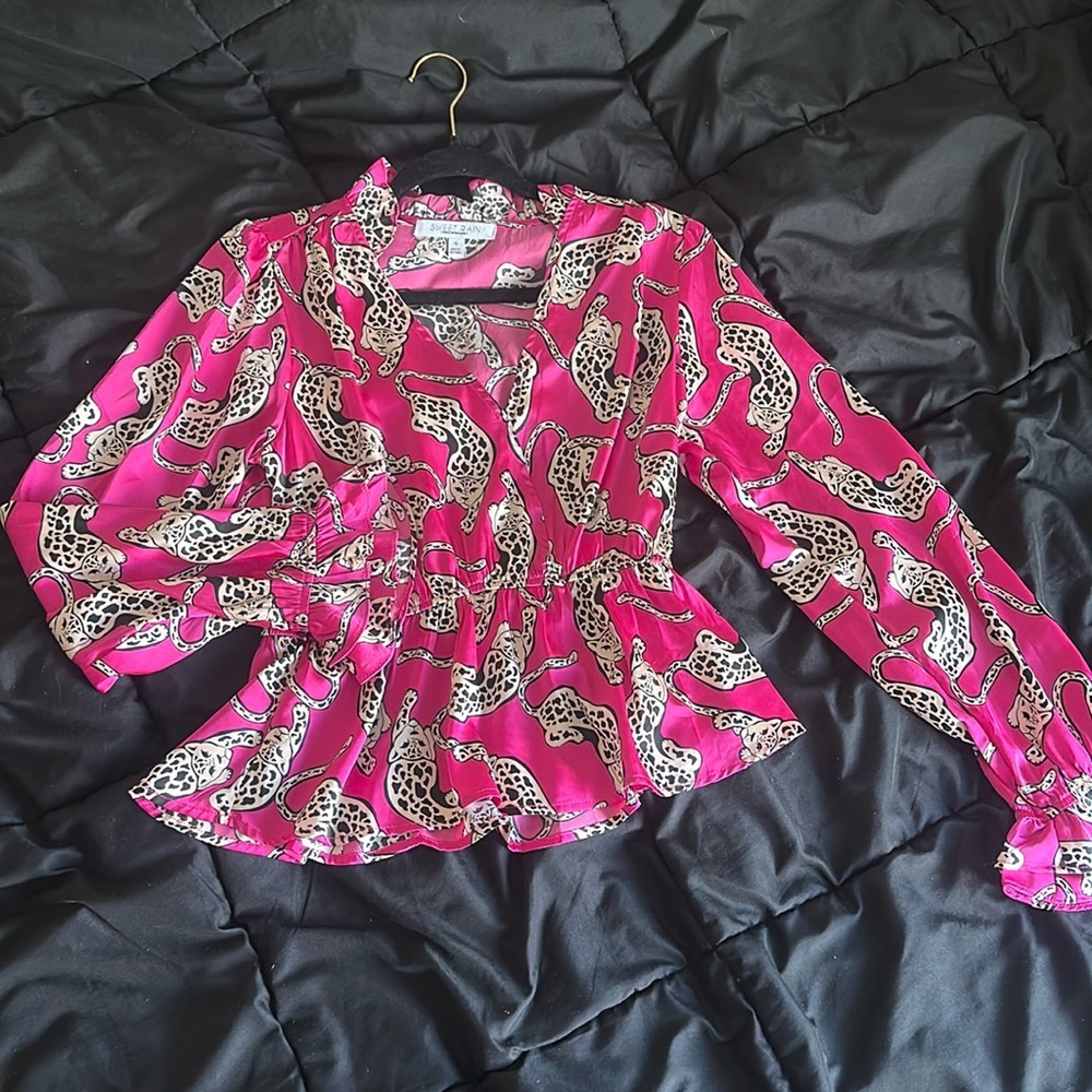 Long Sleeve Satin Cheetah Top